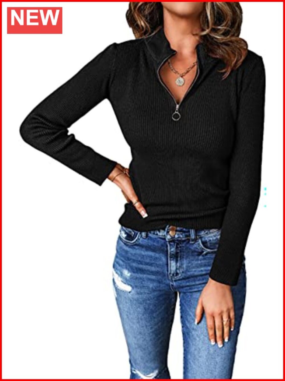 Womens Quarter Zip Mock Neck Ribbed Fitted Sweater Long Sleeve Knit Pullover